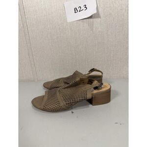 Restricted Cutout Peep Toe Ankle Strap Stacked Heel Sandals Women US 9